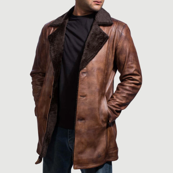 Men’s Cinnamon Distressed Leather Coat