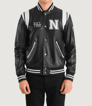 Liberte New York Black Leather Varsity Jacket