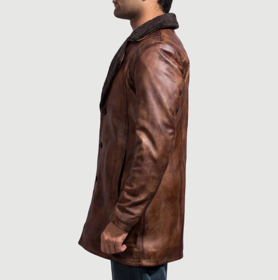 Men’s Cinnamon Distressed Leather Coat