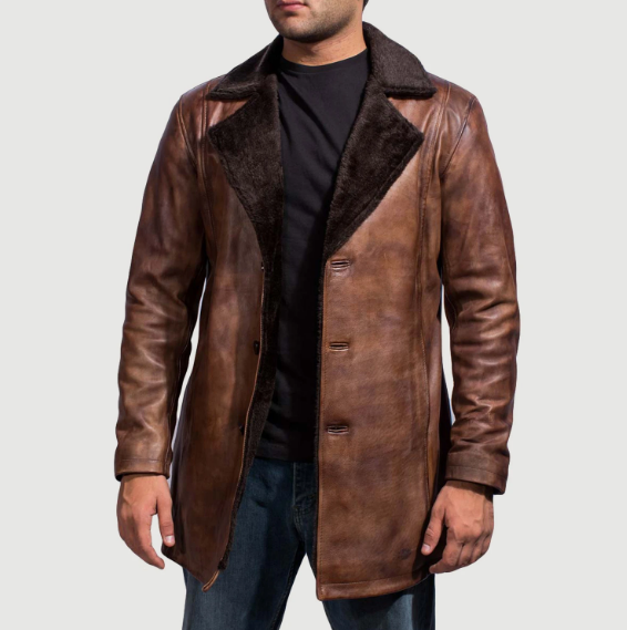 Men’s Cinnamon Distressed Leather Coat