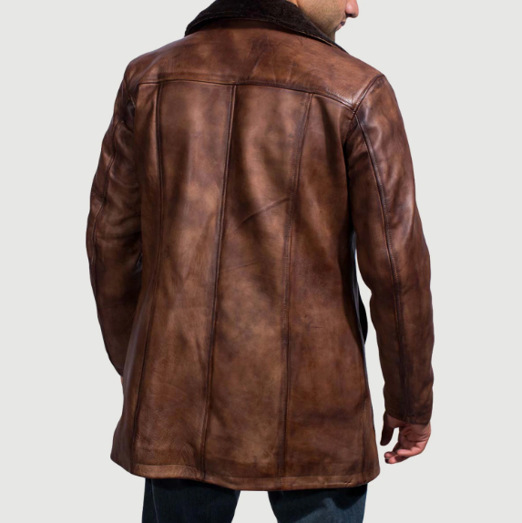 Men’s Cinnamon Distressed Leather Coat