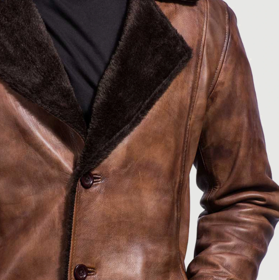 Men’s Cinnamon Distressed Leather Coat