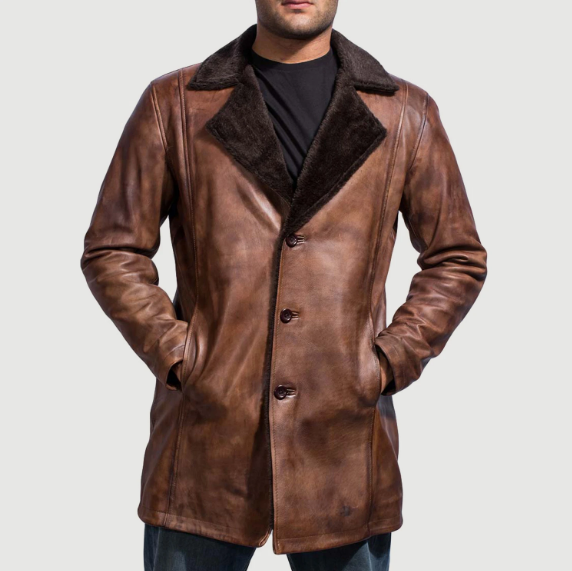 Men’s Cinnamon Distressed Leather Coat