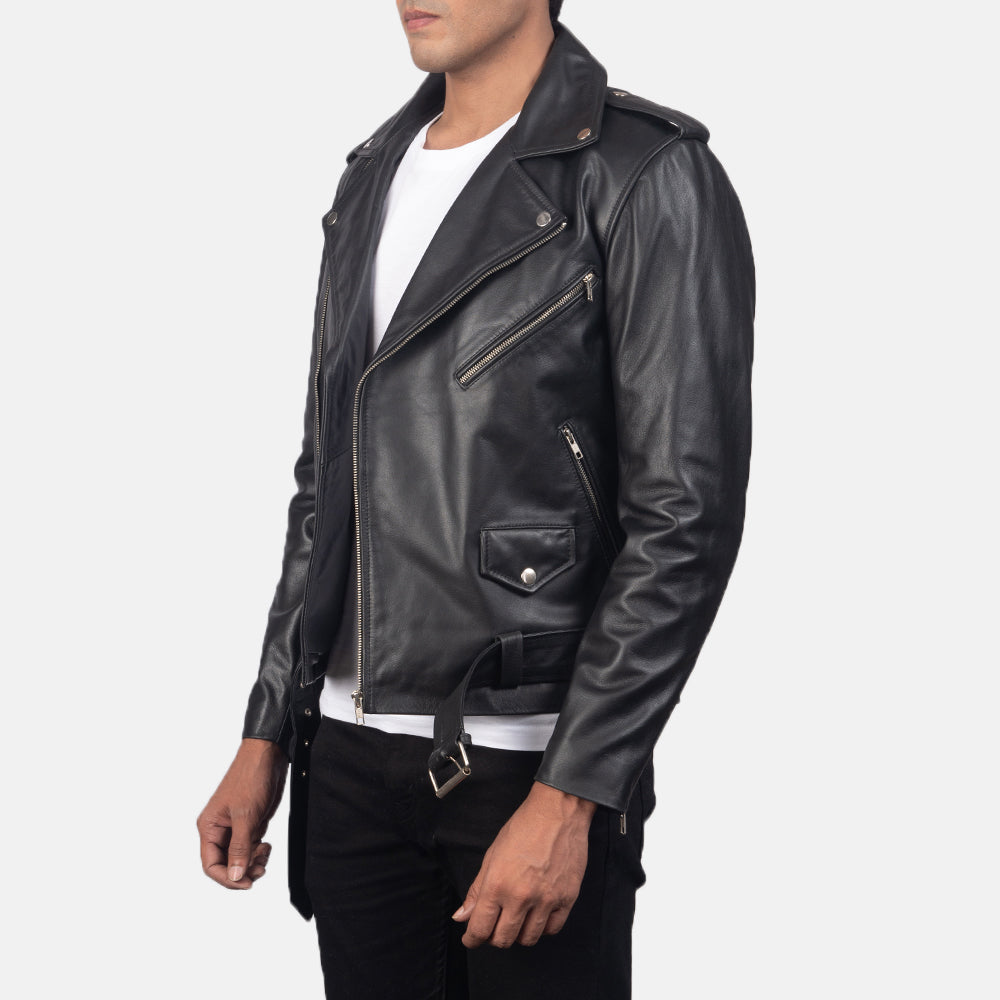 Alley Strap Black Leather Biker Jacket