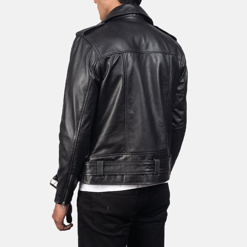 Alley Strap Black Leather Biker Jacket