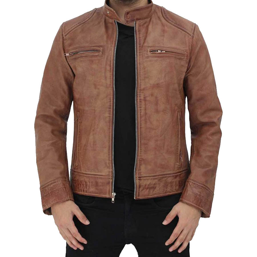 Cafe Racer Leather Jacket Dodge Leather Distressed