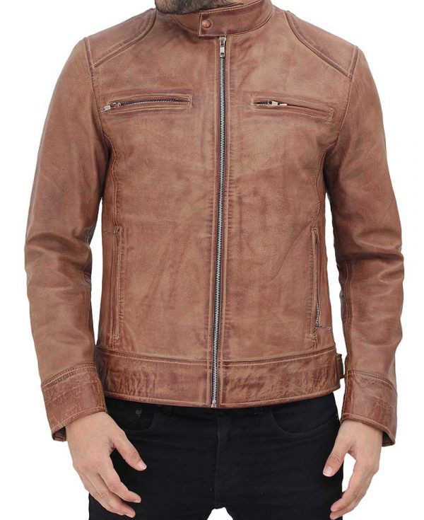 Cafe Racer Leather Jacket Dodge Leather Distressed