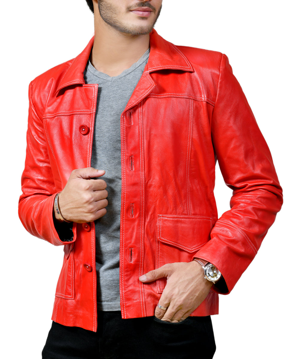 Fight Club Red Men's Leather Jacket