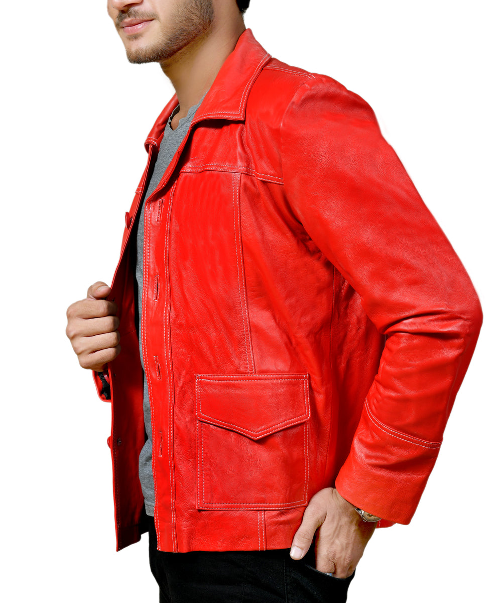 Fight Club Red Men's Leather Jacket