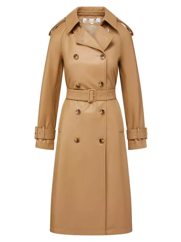 Women’s Camel Leather Trench Coat