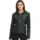 Hooded Stretch Leather Jacket