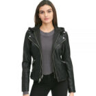 Hooded Stretch Leather Jacket