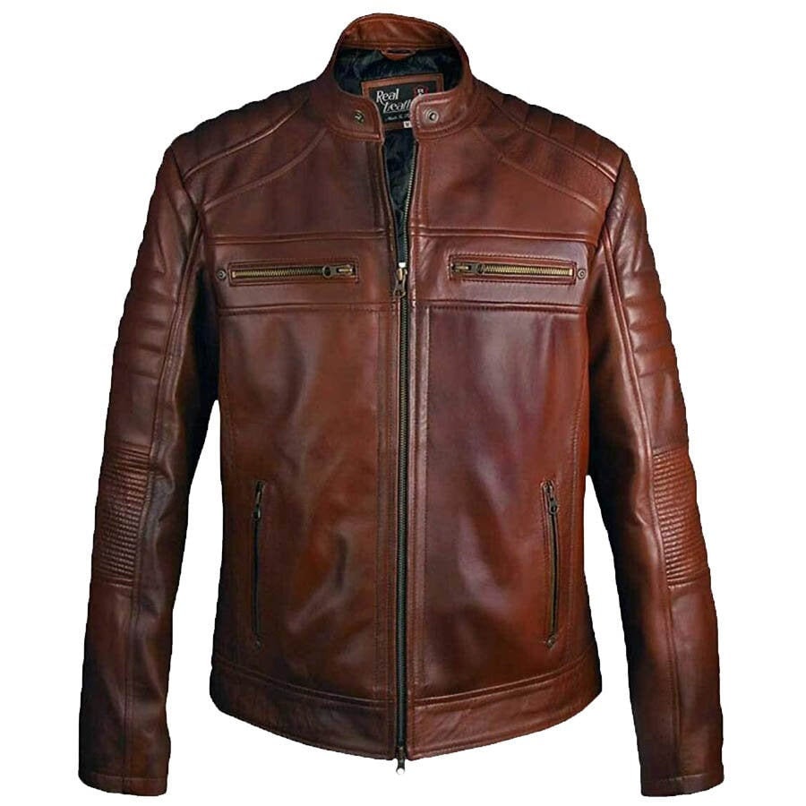 Coffmen Olive Brown Leather Bomber Jacket