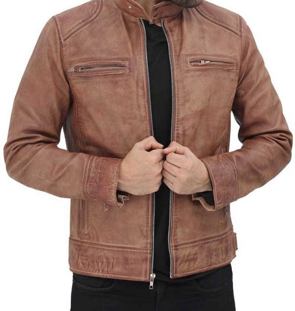 Cafe Racer Leather Jacket Dodge Leather Distressed