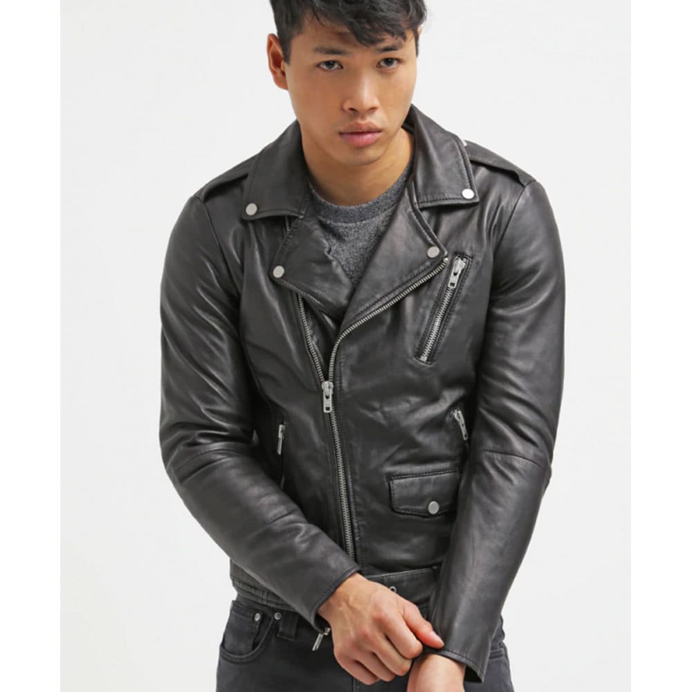 Alley Strap Black Leather Biker Jacket