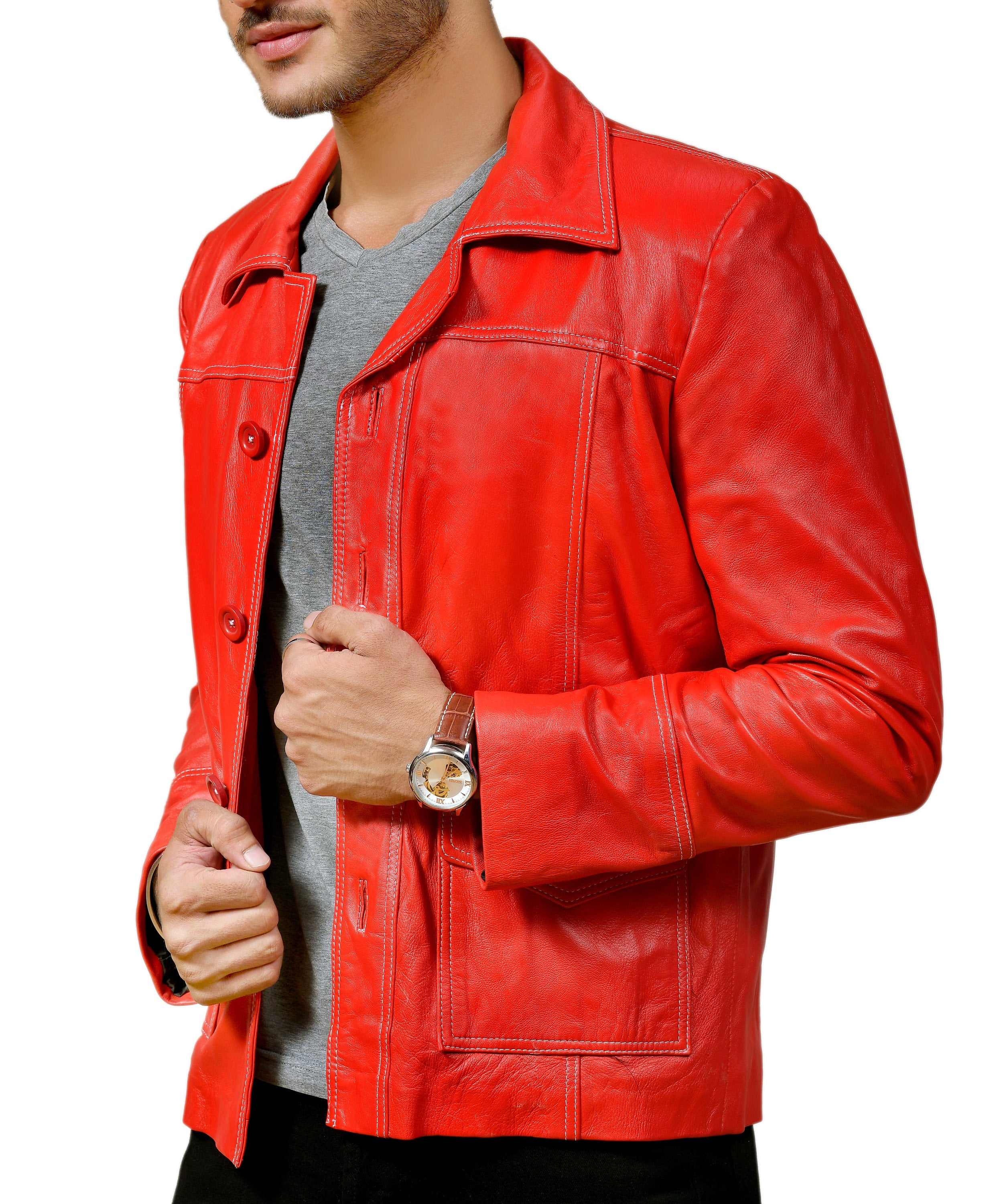 Fight Club Red Men's Leather Jacket