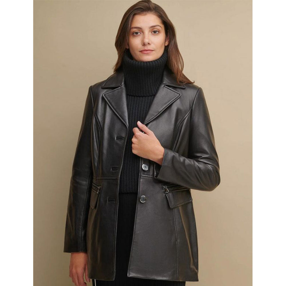 Susan Black Stylish Leather Coat