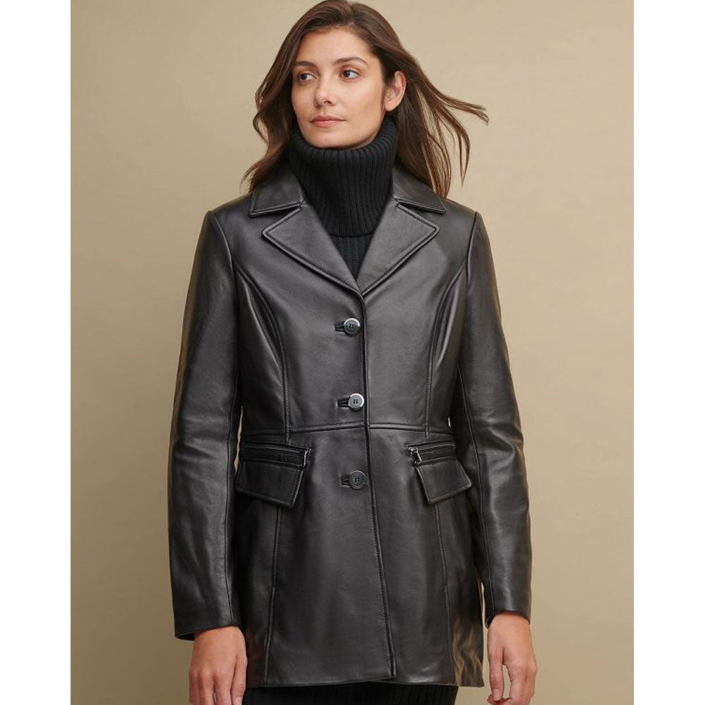 Susan Black Stylish Leather Coat